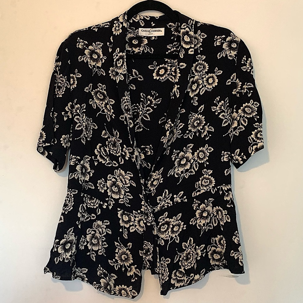 Vintage Floral Short Sleeve Blouse, Size M/L